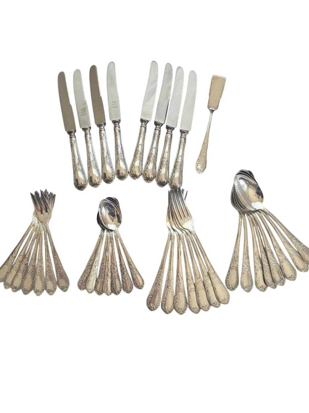Prunus Floral Scroll Silverware 39pc silverplate 90 Solingen Germany vintage